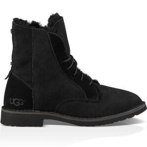 Ugg Quincy Boots Black Suede Leather Sheepskin Combat Boots Ankle Boots Size 9.5